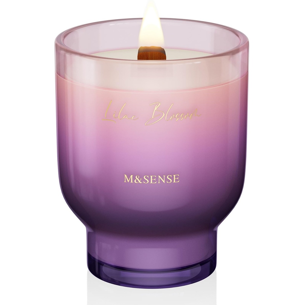M&SENSE Large Scented Candle with Crackling Wick, Lilac Blossom 470g, Burn Time: Up to 110HRS