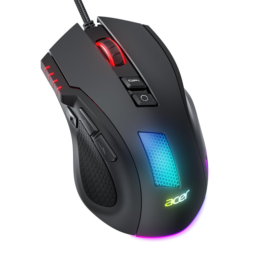 acer Wired Gaming Mouse, 12800 DPI Mouse Gaming RGB, 1000Hz Polling Rate, 8 Programmable 