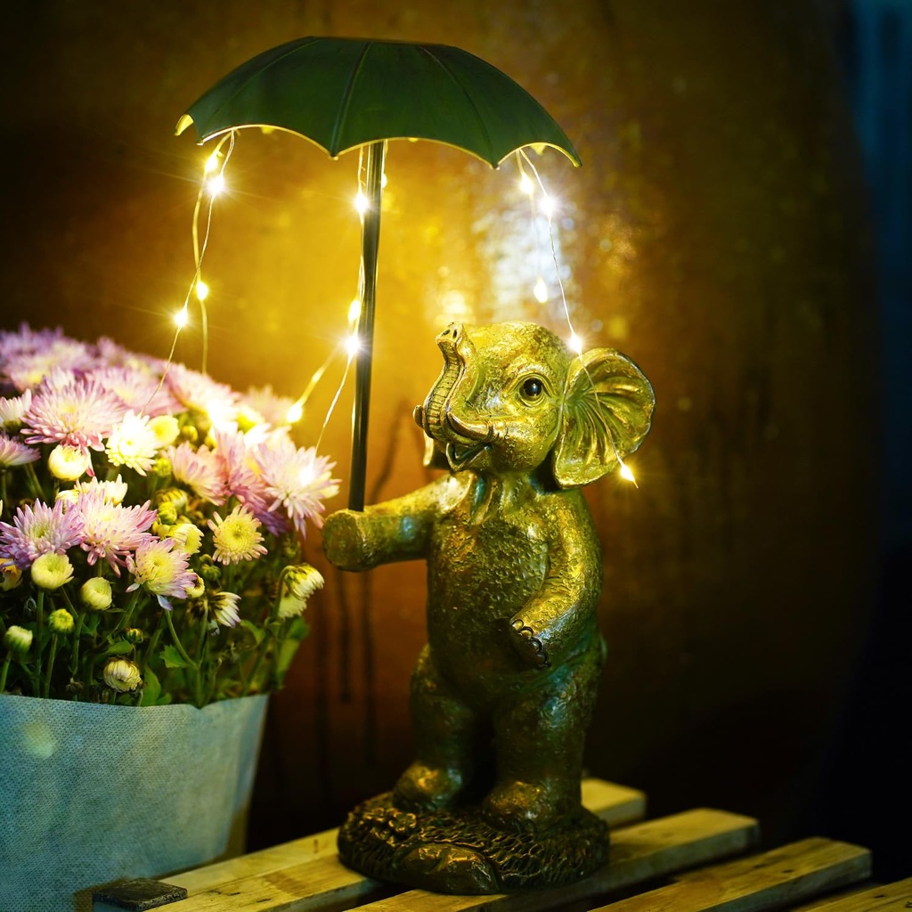 Goodeco Solar Light Elephant Garden Ornament - 22cm Copper