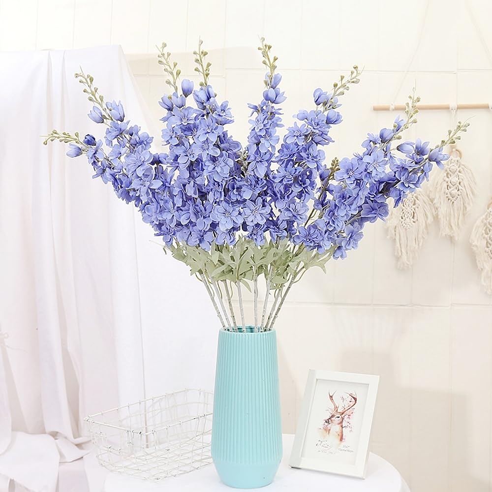 Xshelley 5pieces (86cm) Delphinium Artificial Flower Faux Larkspur Long Stem Fake Floral Sil