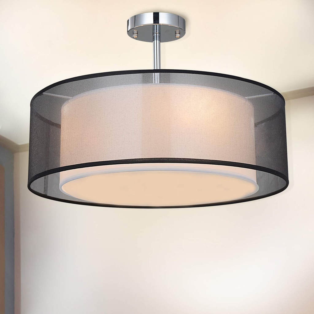 SPARKSOR Ceiling Light, Modern Fabric Pendant Light Shade, Large Black Drum Lampshade