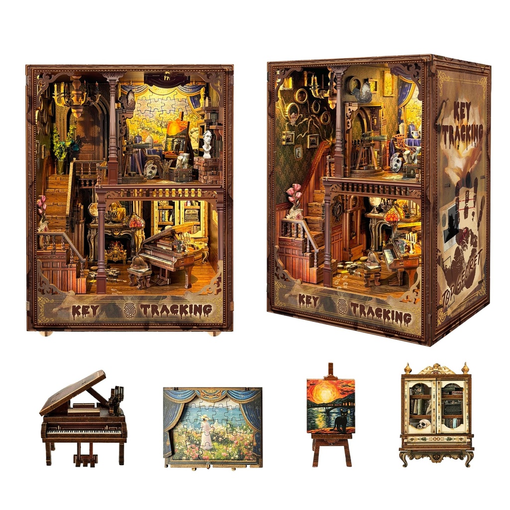 STRUCWOOD Book Nook Kit-DIY Dollhouse Kit Wooden Miniature Studio with Dust Cover Bookshelf