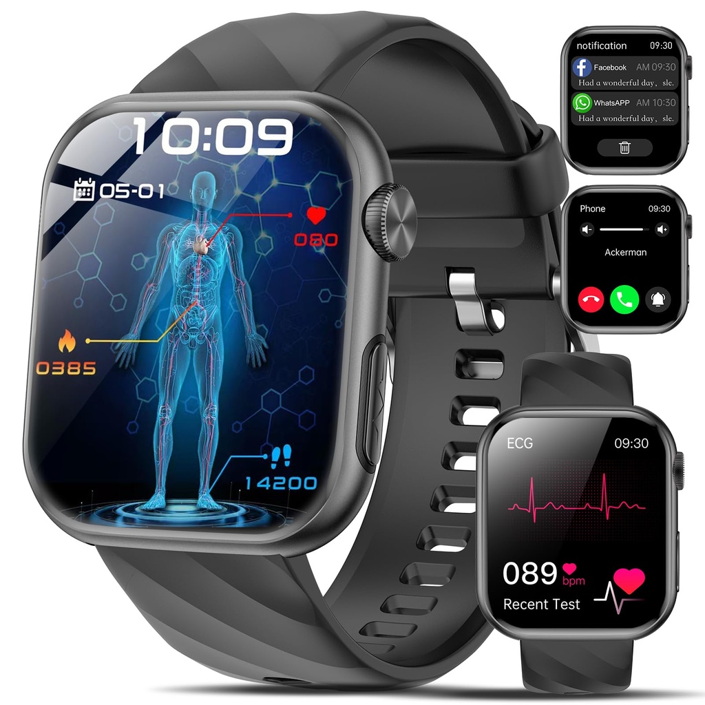 2026 Smartwatch with ECG+HRV/Blood Pressure/BMI Men Women 1.97" AMOLED Health Watch 