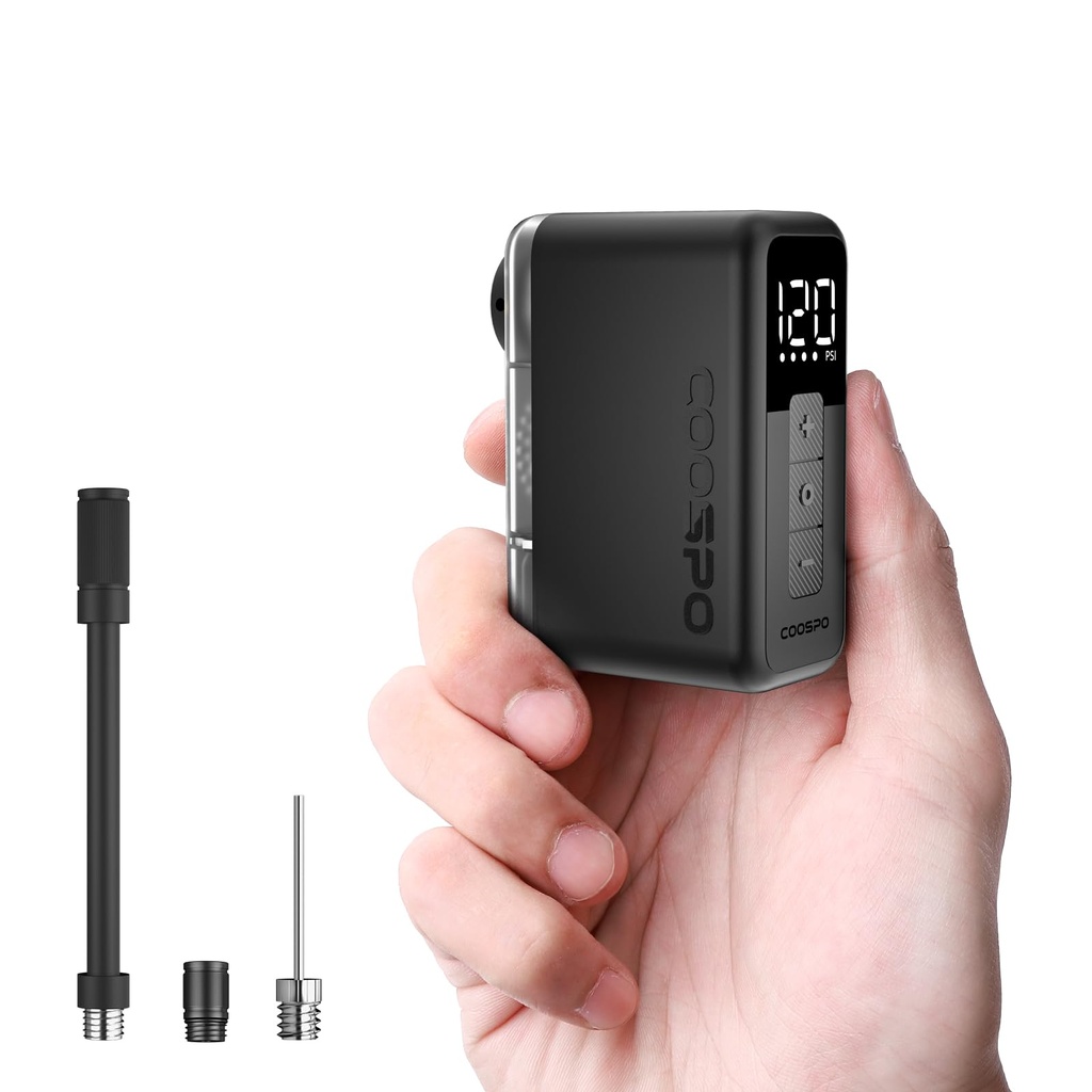 COOSPO X1 Mini Electric Bike Pump with Gauge, 120PSI Portable Bicycle Tire Pump, Auto Stop