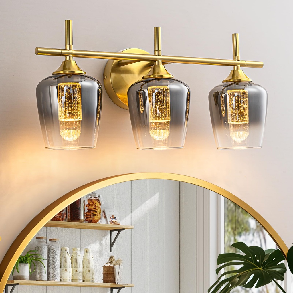 WILON Bathroom Wall Light Fixtures Over Mirror, 3-Light Bathroom lamp Wall with Grey Gradient