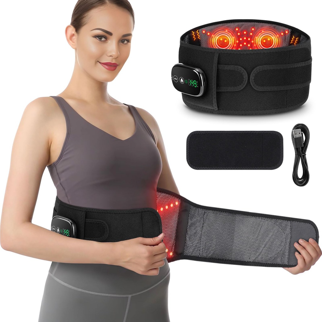 Electric Heating Pad for Waist, Cordless Heated Back Belt Abdomen Warmer Lumbar Support 