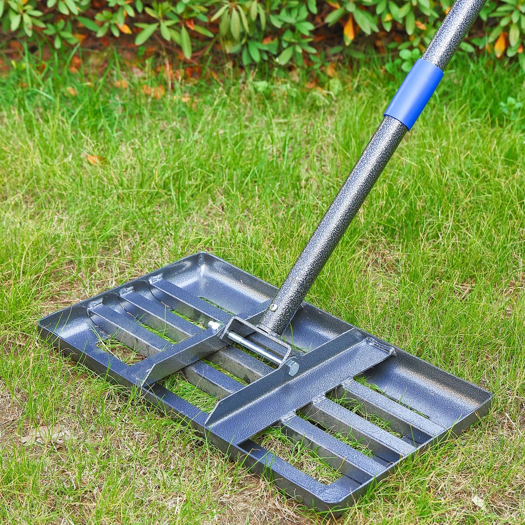 Lawn Leveling Rake, Heavy Duty Metal Lawn Rake with 183cm Handle, Smooth-Edged Garden Rake
