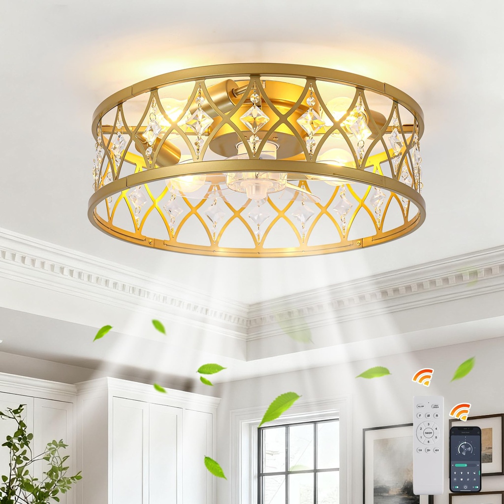 Ganeed Small Screw in Ceiling Fans with Lights and Remote Control Ceiling Lamp with Fan 