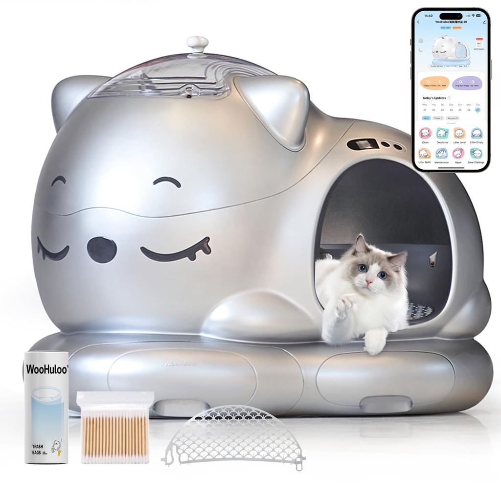 WOOHULOO Self Cleaning Cat Litter Tray,App Control,80L Extra Large Automatic Cat Litter Tray