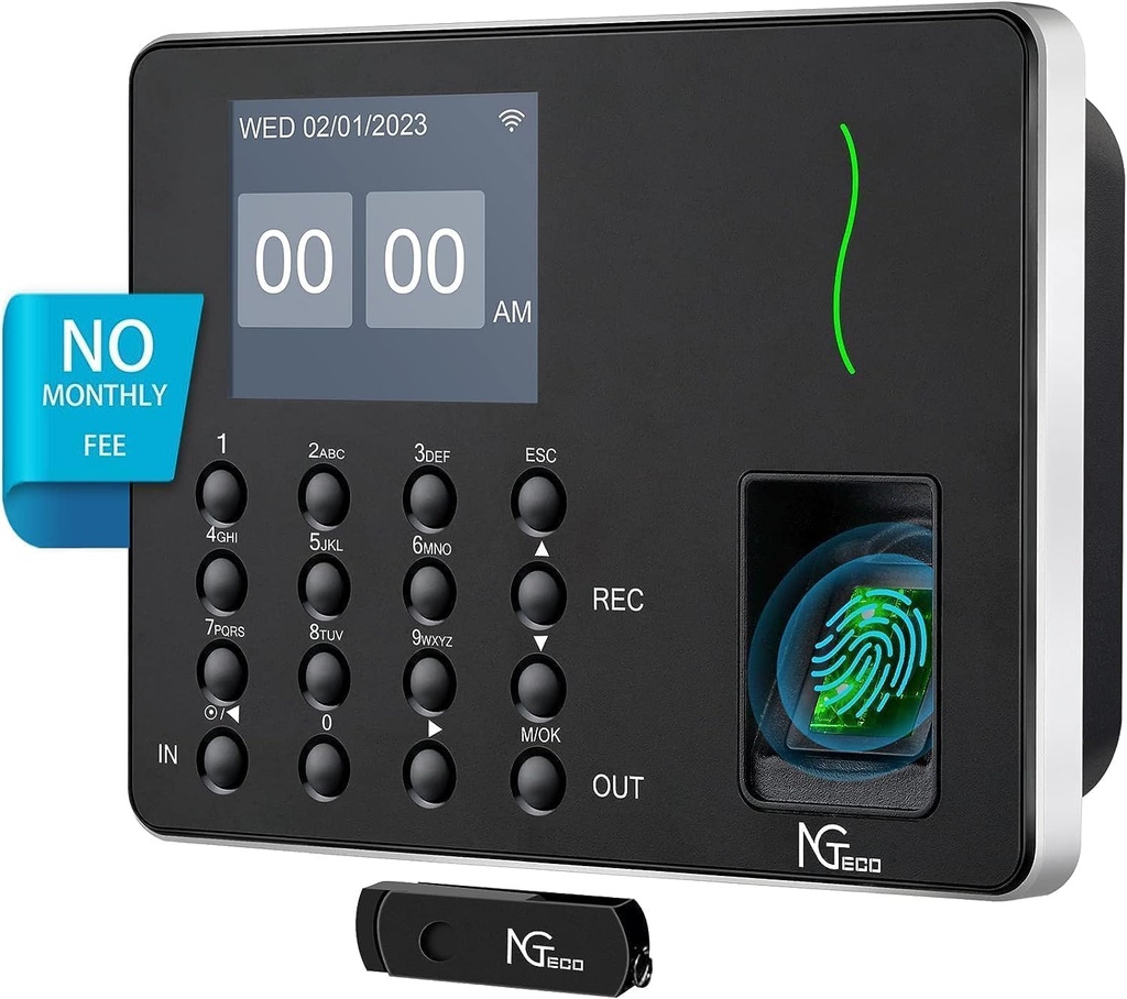 NGTeco Biometric Fingerprint clocking in machine for Small Business WiFi Time Card Machine,