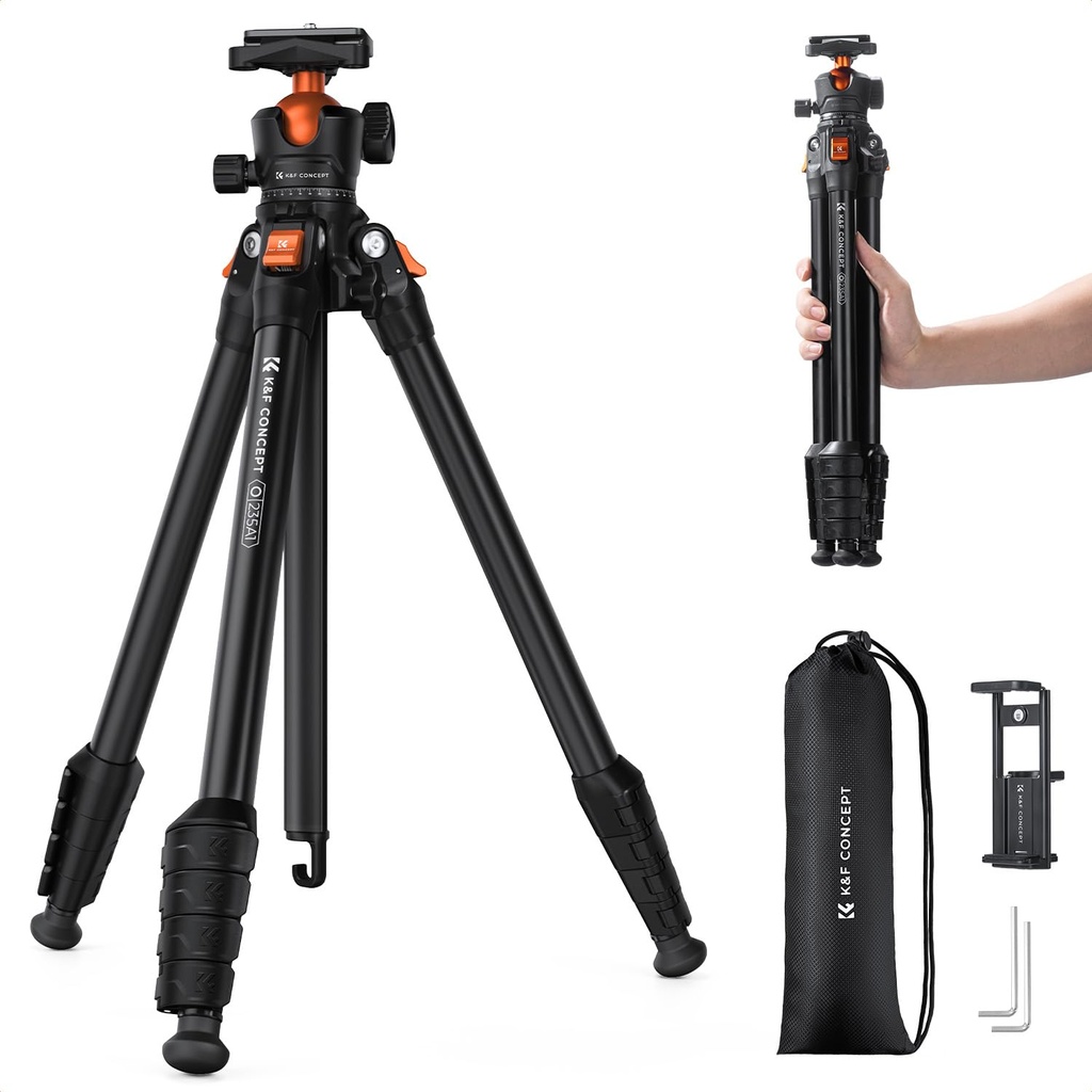 K&F CONCEPT 64"/163cm Compact Camera Tripod, Lightweight Travel Tripod for DSLR Camera and
