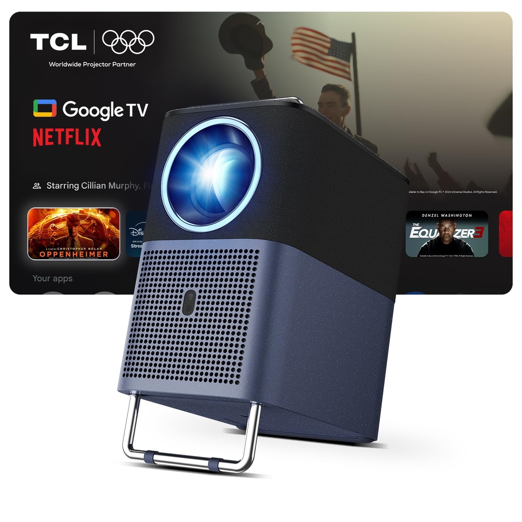 TCL A1s Smart Projector 4K Support, 16W Dolby Audio, Native 1080P, Google TV & Netflix Offi