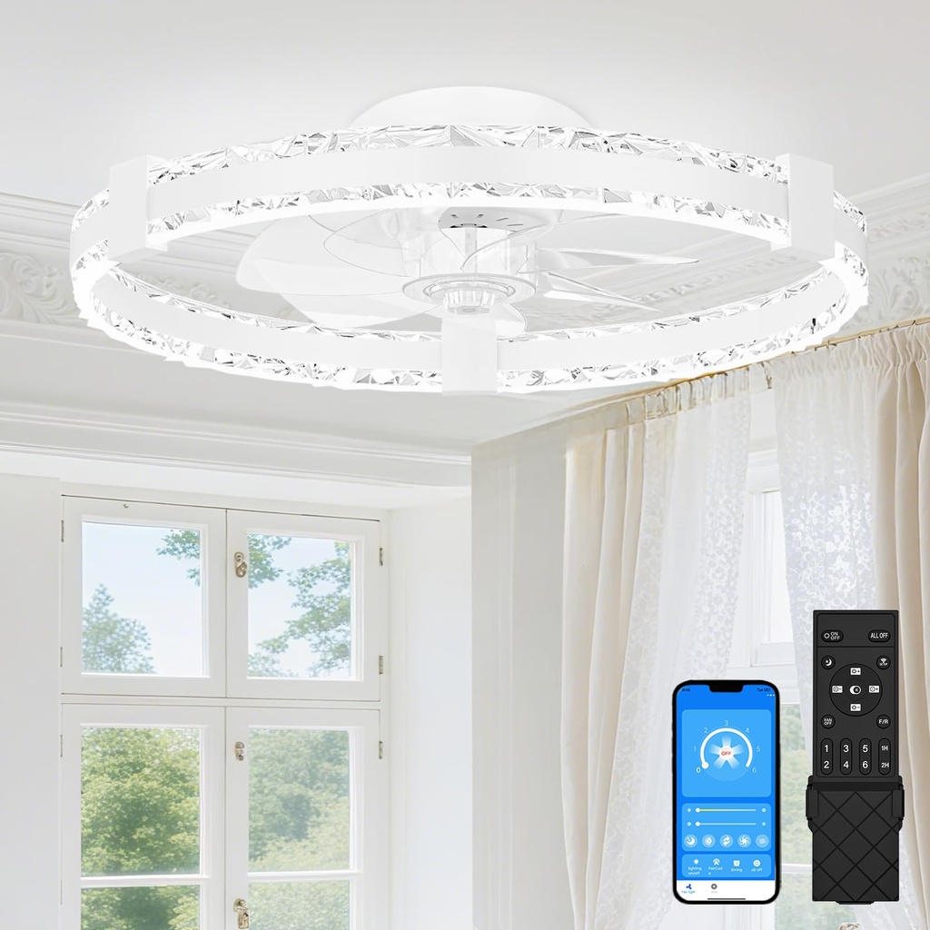 SUNKENET Ceiling Fans with Lights and Remote, 50cm LED Fan Ceiling Light, 3000K-6500K Dimma