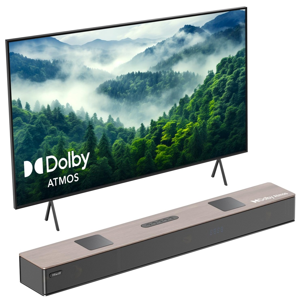 Hiwill 5.2.2ch Wooden Dolby Atmos Soundbar, All-in-one Sound Bar for TV with Dual Built-in