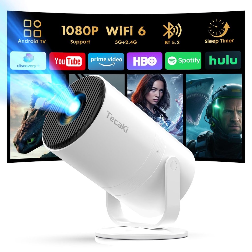 Tecaki Android 14 Mini Projector with Bluetooth 5.2 & WiFi 6