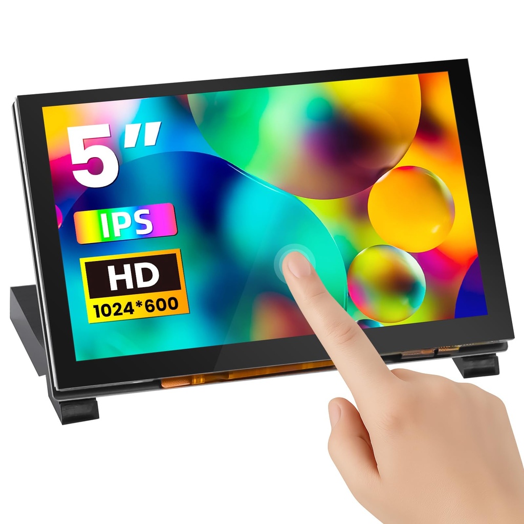 ELECROW Raspberry Pi Screem, 5 Inch Small Monitor 1024x600 HD LCD Touch Screen with Stand,