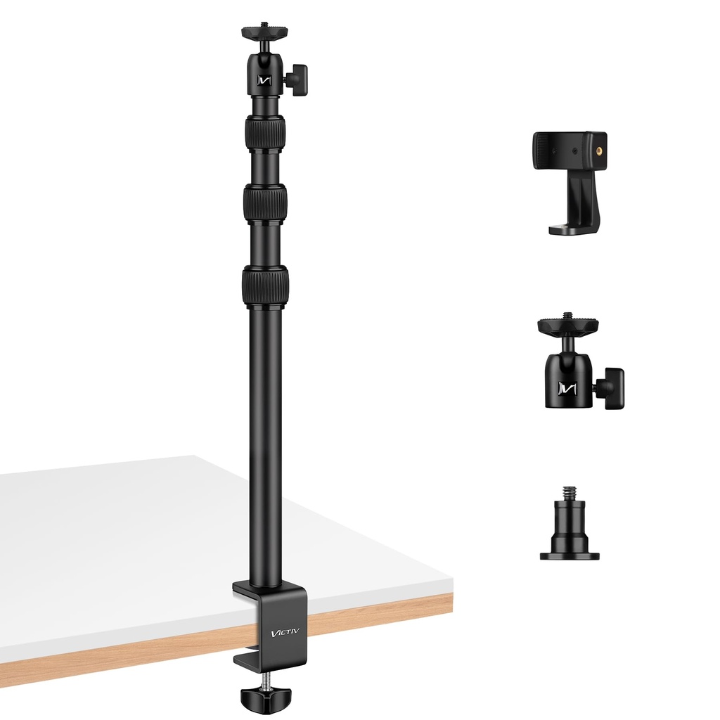 Victiv Webcam Desk Mount, 14.5"- 41.3" Aluminum Adjustable Table Stand, C-clamp Tabletop Li