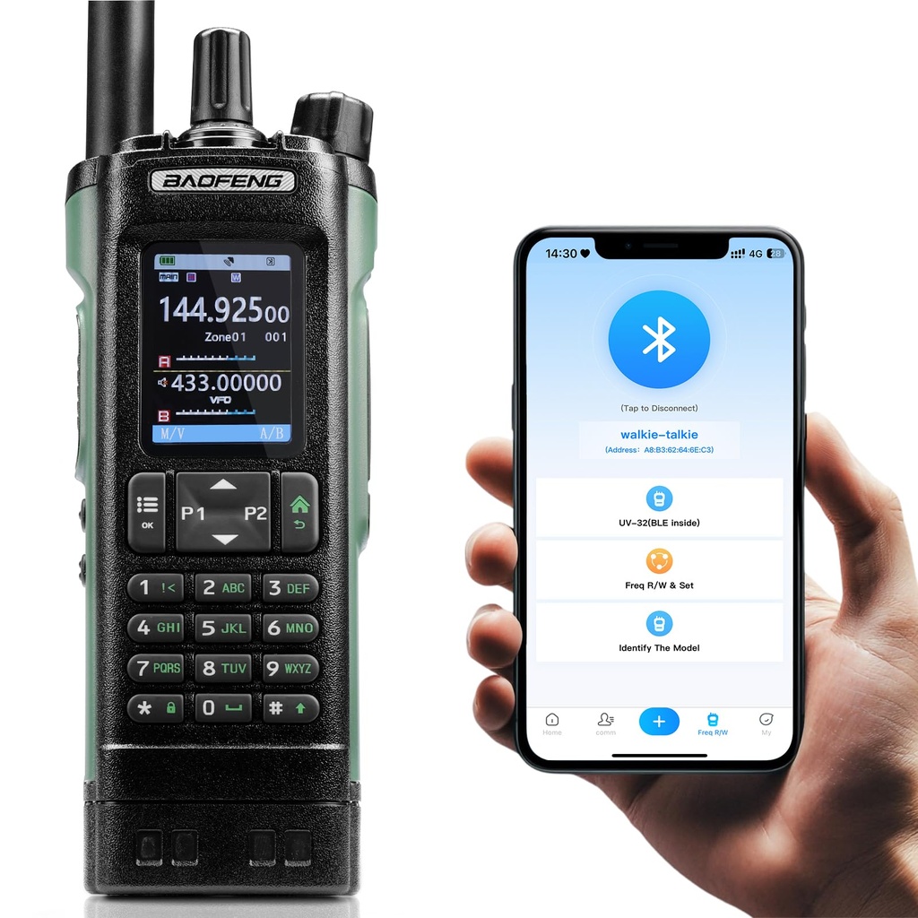 BAOFENG UV-32 10W Dual Band Ham Radio with GPS, CHIRP & Wireless APP Programmable, AM FM Re