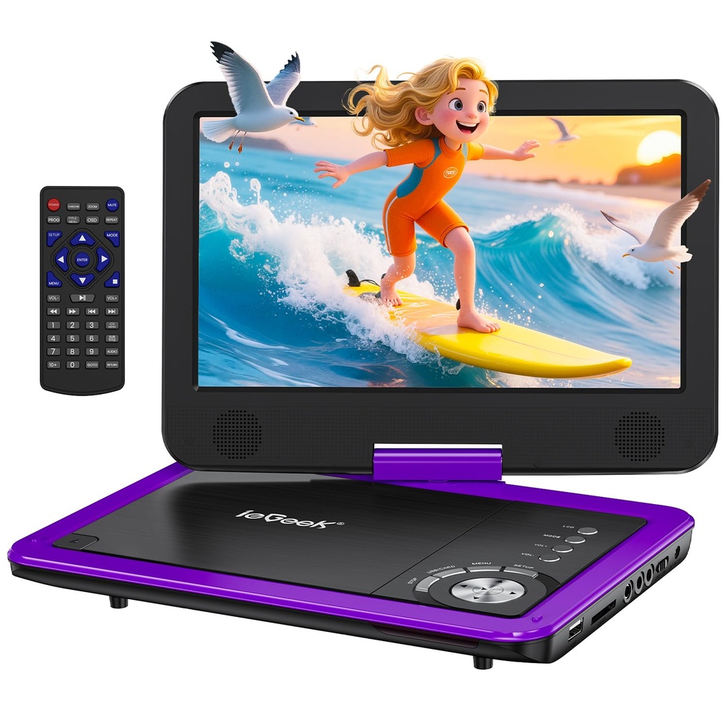 ieGeek 12.5" Portable DVD Player with 10.5" HD Swivel Screen, 5 Hrs Battery, Car Travel DVD