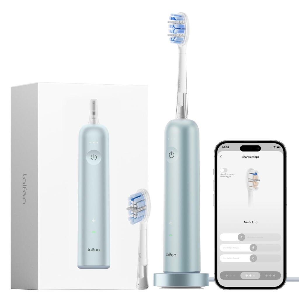 Laifen Wave Pro Electric Toothbrush, 60° WaveMotion, 66,000 VPM, Blue