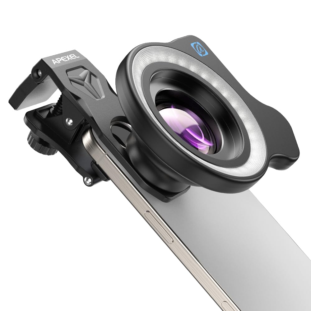 APEXEL 100Ultra Macro Lens with Ring Light - Enhanced Version Smartphone Lens for iPhone, S