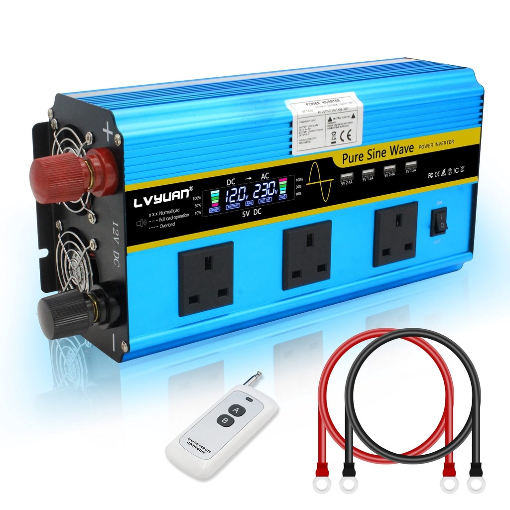 LVYUAN 2500W /5000W Pure Sine Wave Power Inverter DC 12V to AC 230V/240V Converter with LCD
