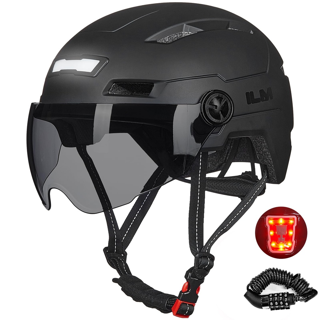 ILM Bike Helmet Men Women with Lock USB Front and Back Light Unisex Adult for Cycling Bicyc