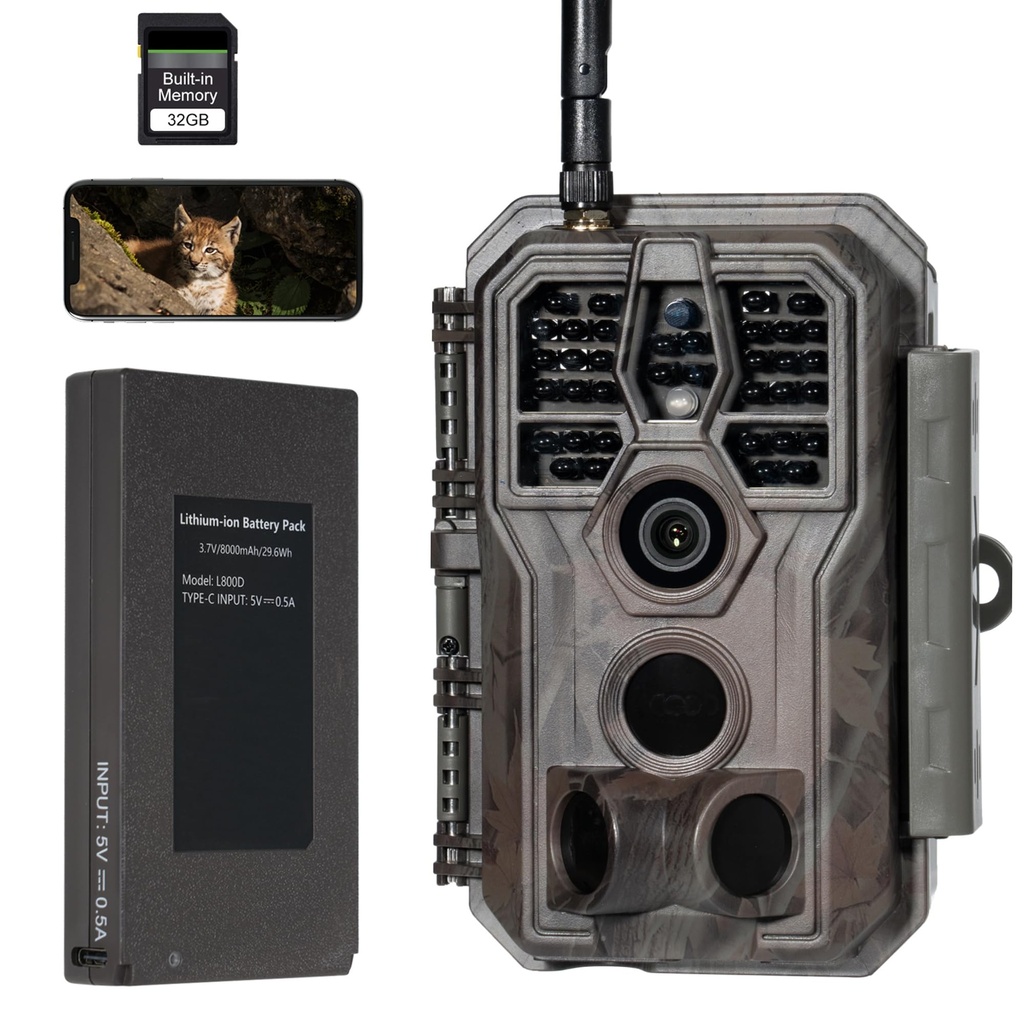 GardePro E8P Max Wildlife Camera, WiFi Bluetooth Trail Camera, Rechargeable 8000mAh Battery