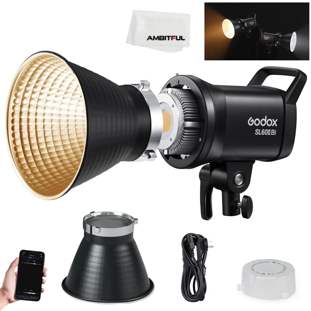 Godox SL60II-Bi SL-60W Upgraded CRI 96+,TLCI 97+ LED Video Light Bi-colour Daylight Continu