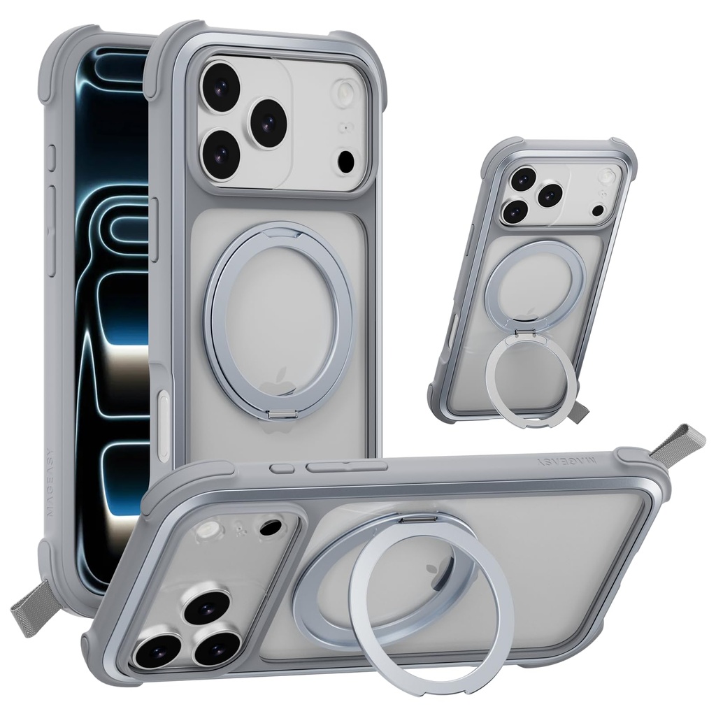 MAGEASY Compatible with iPhone 17 Pro Max 6.9" Case with 360?? Rotatable Stand - 20ft Ultim
